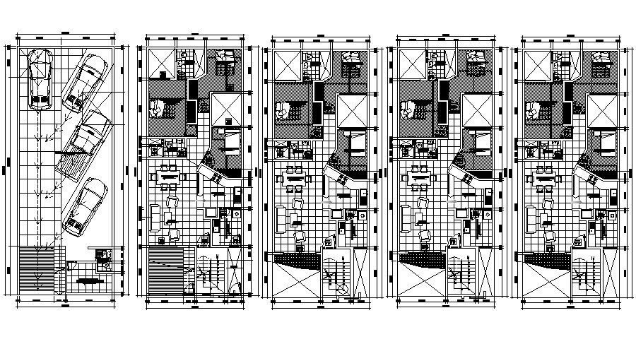 Autocad drawing of a residential house with furniture details