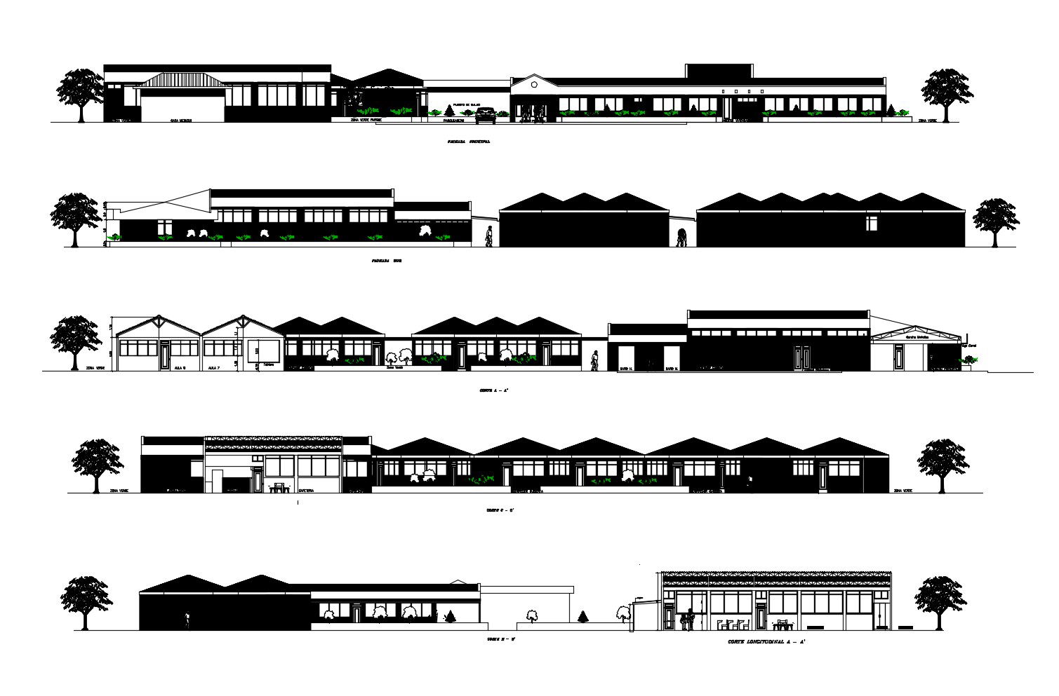 Autocad drawing of building with elevation in dwg file