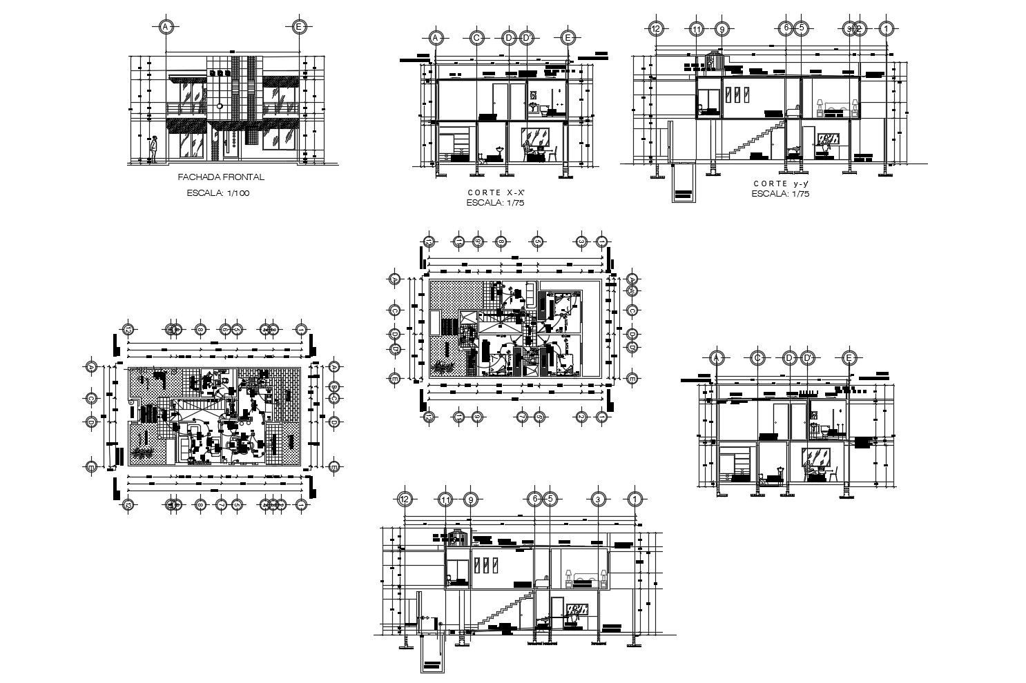 Autocad drawing of bungalow 8.66mtr x 15.18mtr with detail dimension in dwg file 