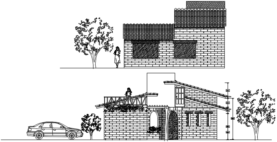 Autocad drawing of bungalow elevation 