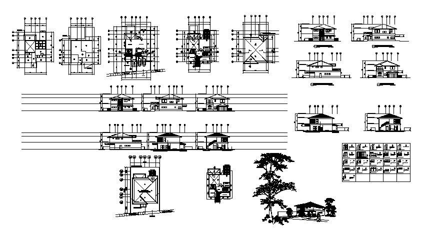 Autocad drawing of bungalows with detail dimension