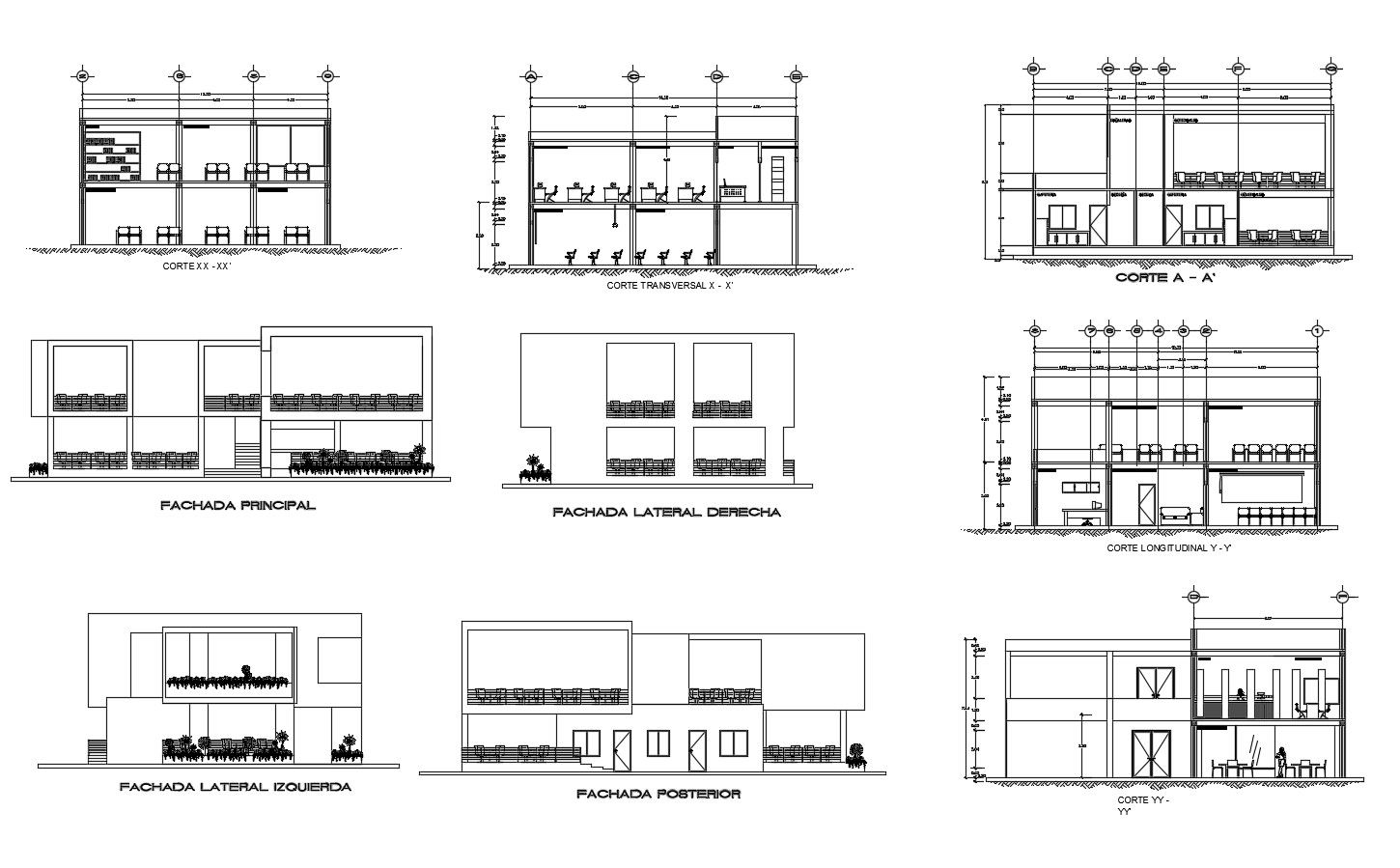 Autocad drawing of cafe's elevations