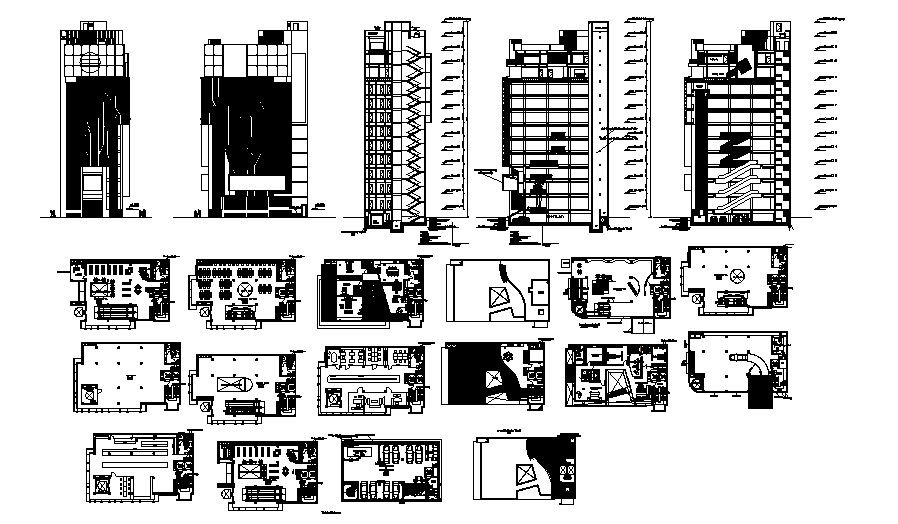 Autocad drawing of commercial complex with elevations
