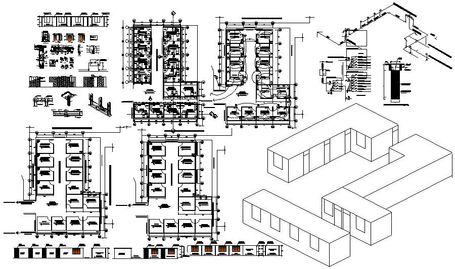 Autocad drawing of hospital with isometric view 