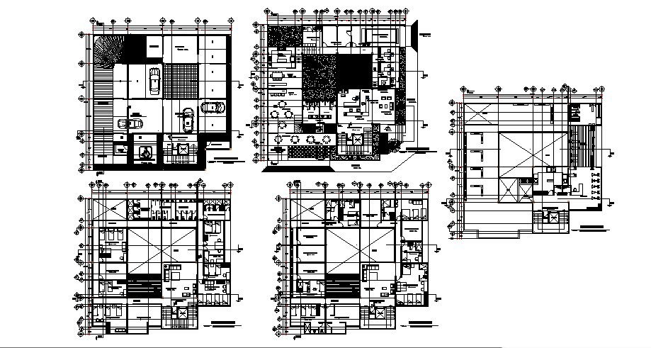 Autocad drawing of hostel 23.72mtr x 23.23mtr with basement parking in dwg file