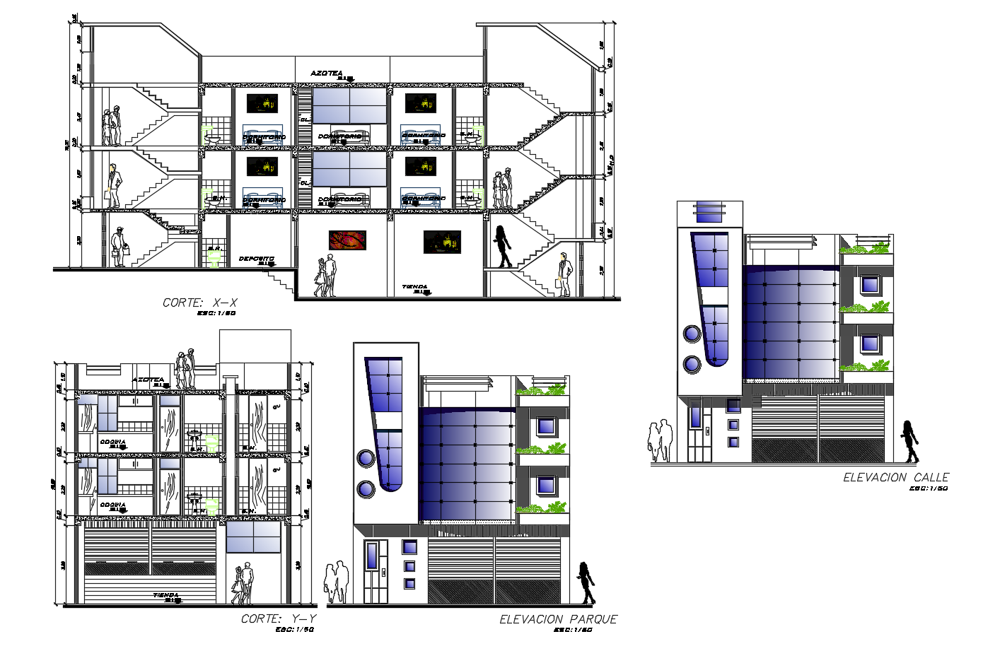 Autocad drawing of hotel elevation