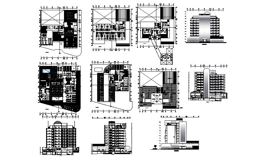 Autocad drawing of hotel with elevations