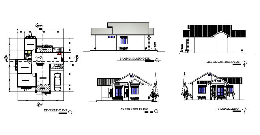 Autocad drawing of house 10.00mtr x 11.50mtr with different elevation