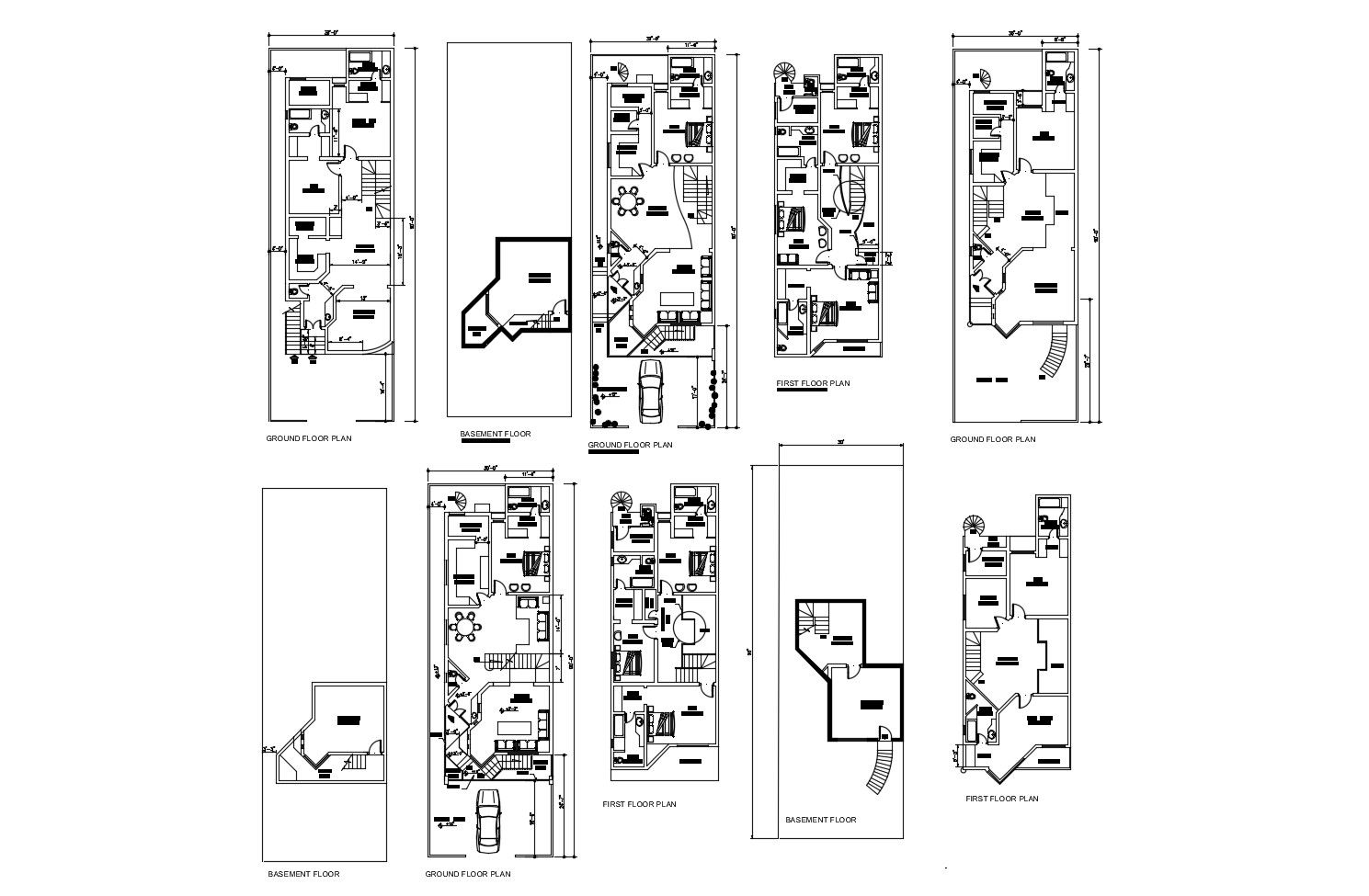 Autocad drawing of house 30'00'' x 90'00'' with furniture detail in dwg file