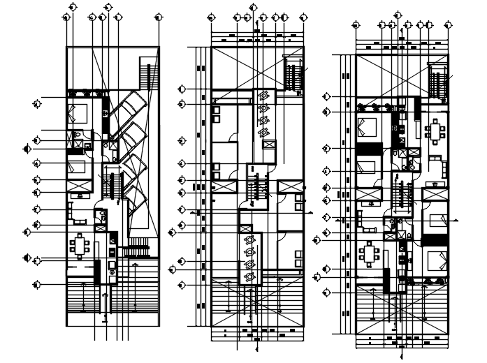 Autocad drawing of house 9.85mtr x 29.85mtr with furniture details