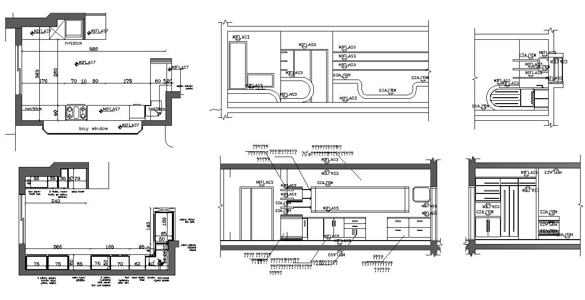 Autocad drawing of kitchen with sections