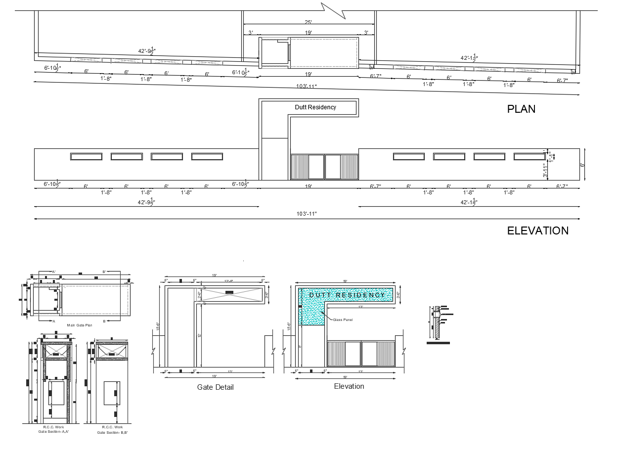 Autocad drawing of main gate detail