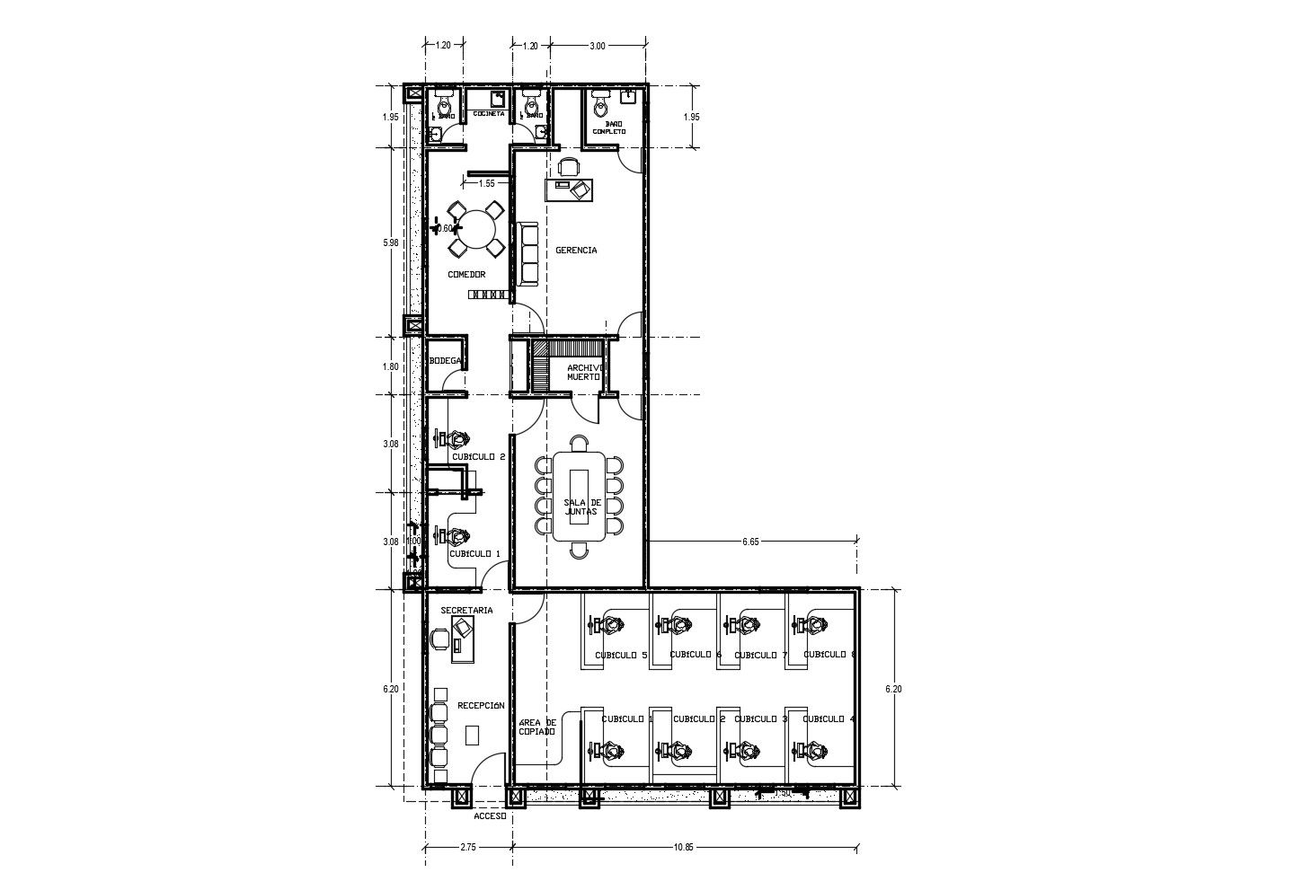 Autocad drawing of office design with detail dimension