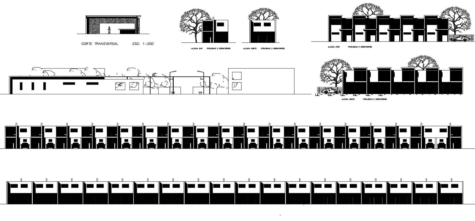 Autocad drawing of residential apartment elevations and sections