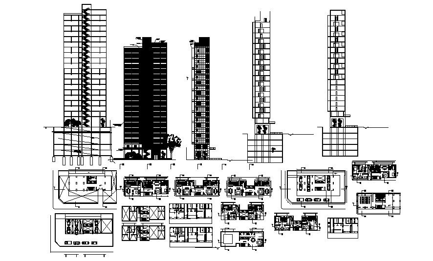 Autocad drawing of residential apartment with elevations