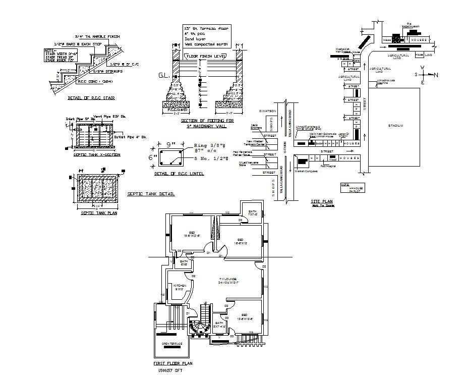 Autocad drawing of residential bungalow