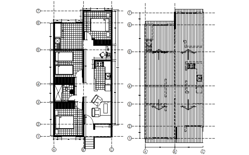 Autocad drawing of residential bungalow layout
