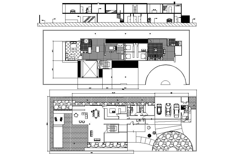 Autocad drawing of residential bungalow layout
