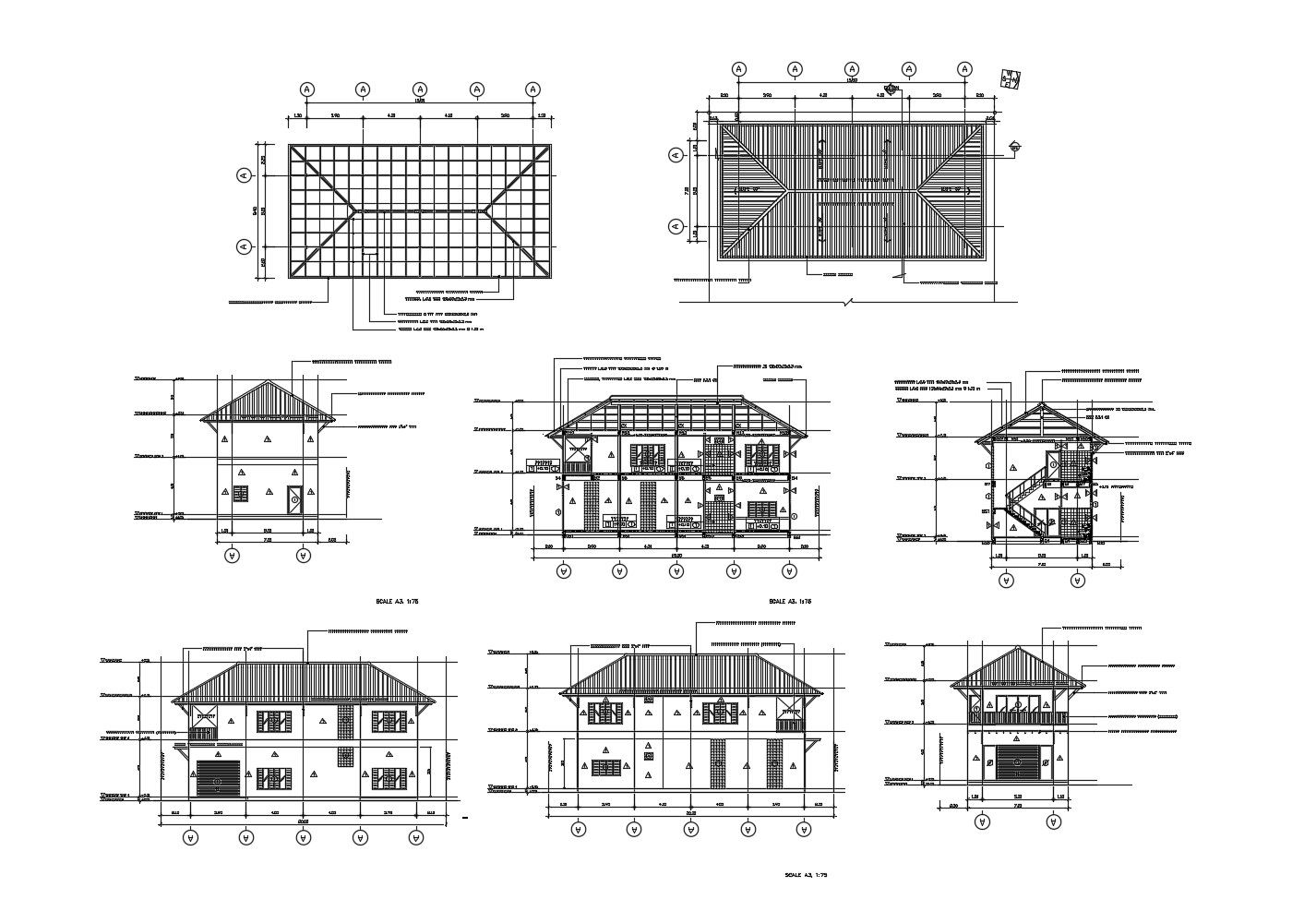 Roof Plan CAD Drawing with Sections Elevation in AutoCAD File