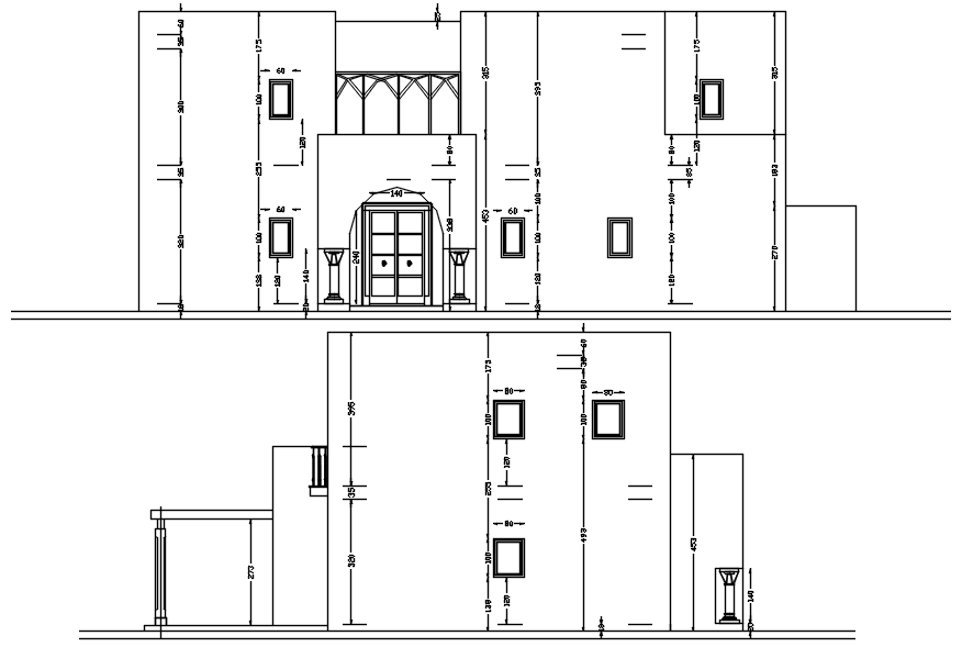 Autocad drawing of sectional elevation of bungalow