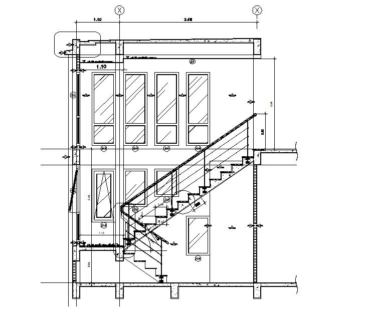 Autocad drawing of sectional elevation of residential bungalow