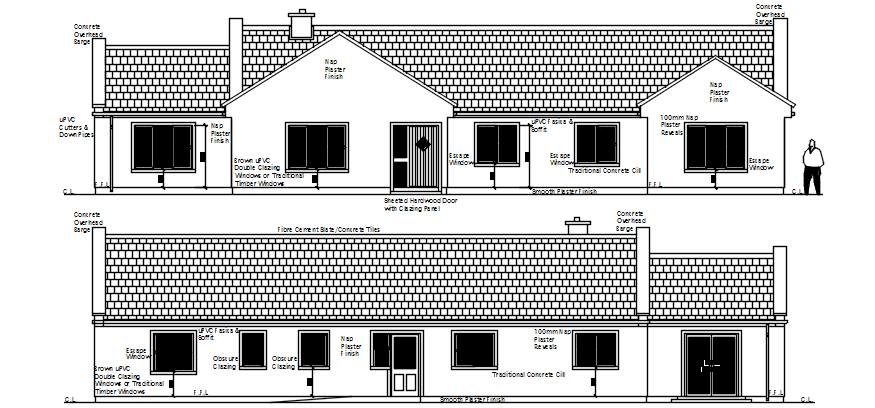 Autocad drawing of sectional elevation of the house