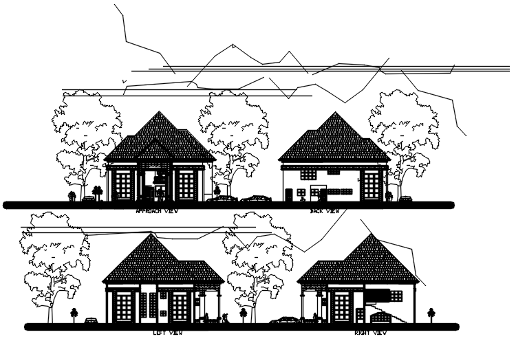 Autocad drawing of sectional elevations of bungalow