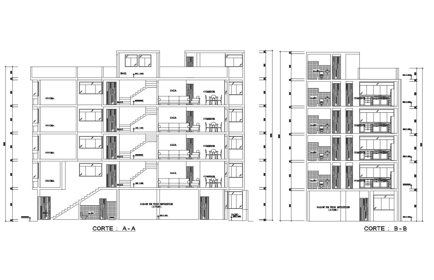 Autocad drawing of the apartment with detail dimension in dwg file