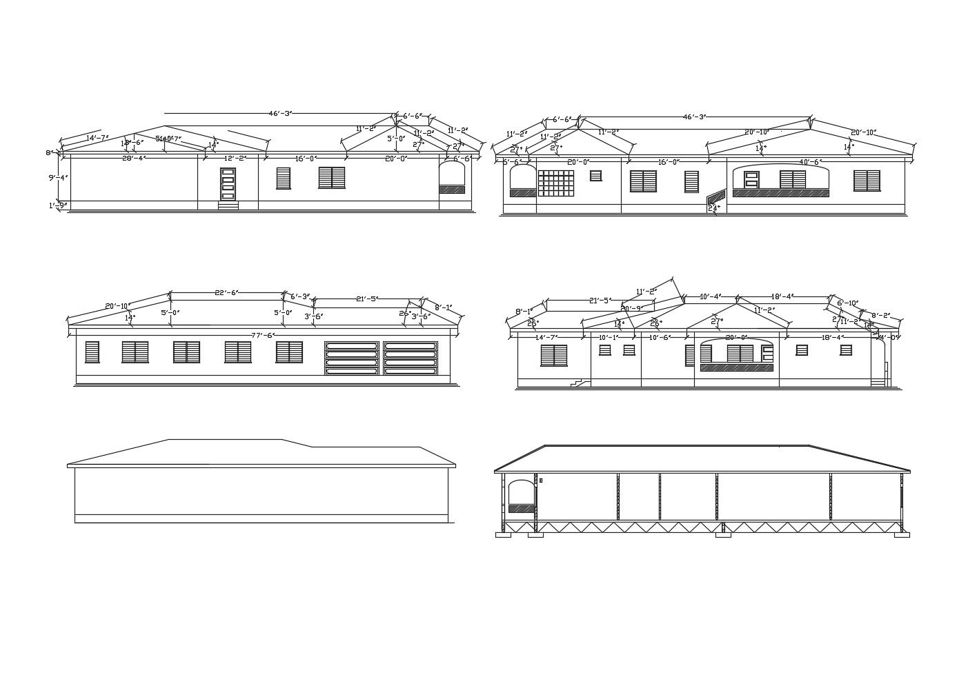 Autocad drawing of the bungalow with different elevation