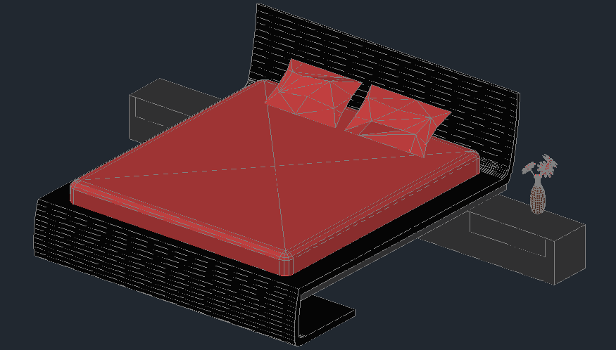 Autocad drawing of the double bed in 3D