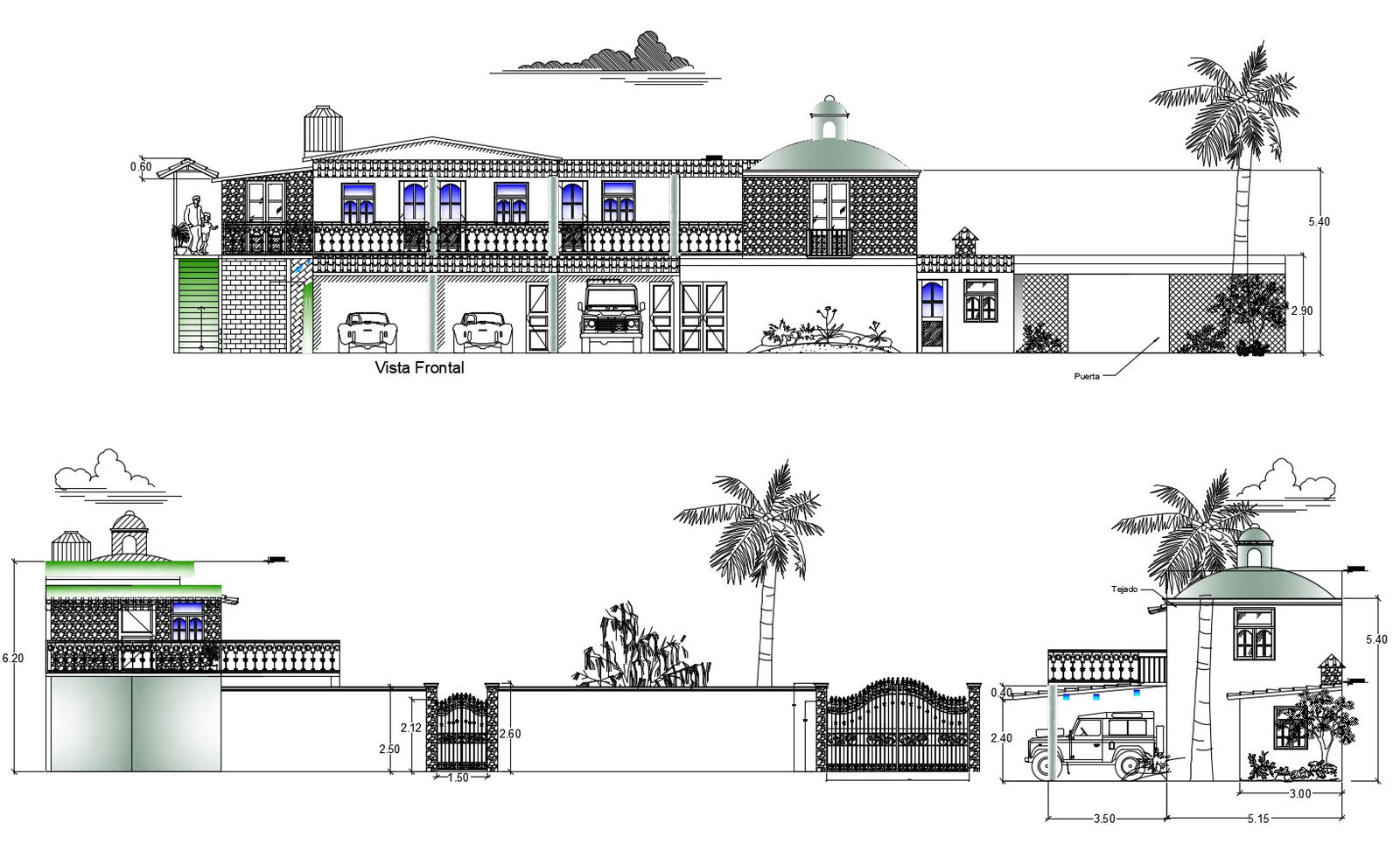 Autocad drawing of the house with elevation in dwg file 