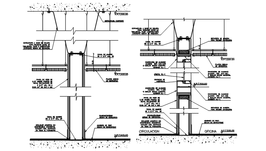 Autocad drawing of wall partition detail