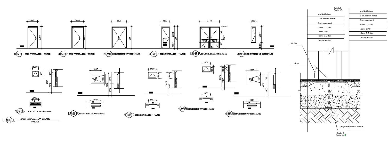 Autocad DWG file Showing the Details of the elevation and sectional details of a door and ventilator.
