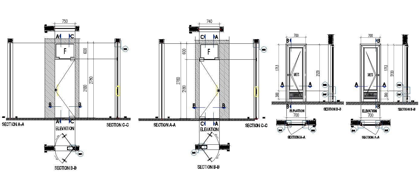 Autocad DWG file Showing the Details of the elevation and sectional details of single door,Download the AutoCAD DWG file.