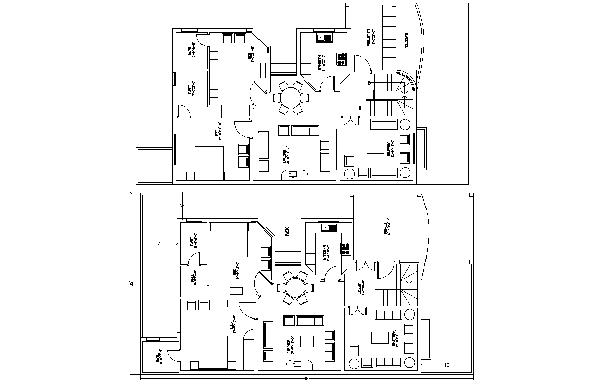 Autocad DWG file of G+1 2bhk duplex house plan.Download Autocad DWG file.
