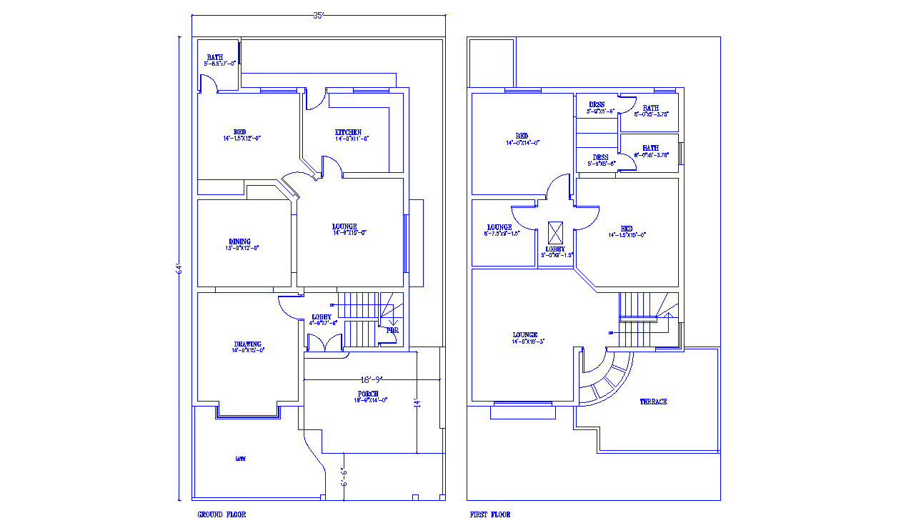 Autocad DWG file of the G+1 house plan drawing layout available.