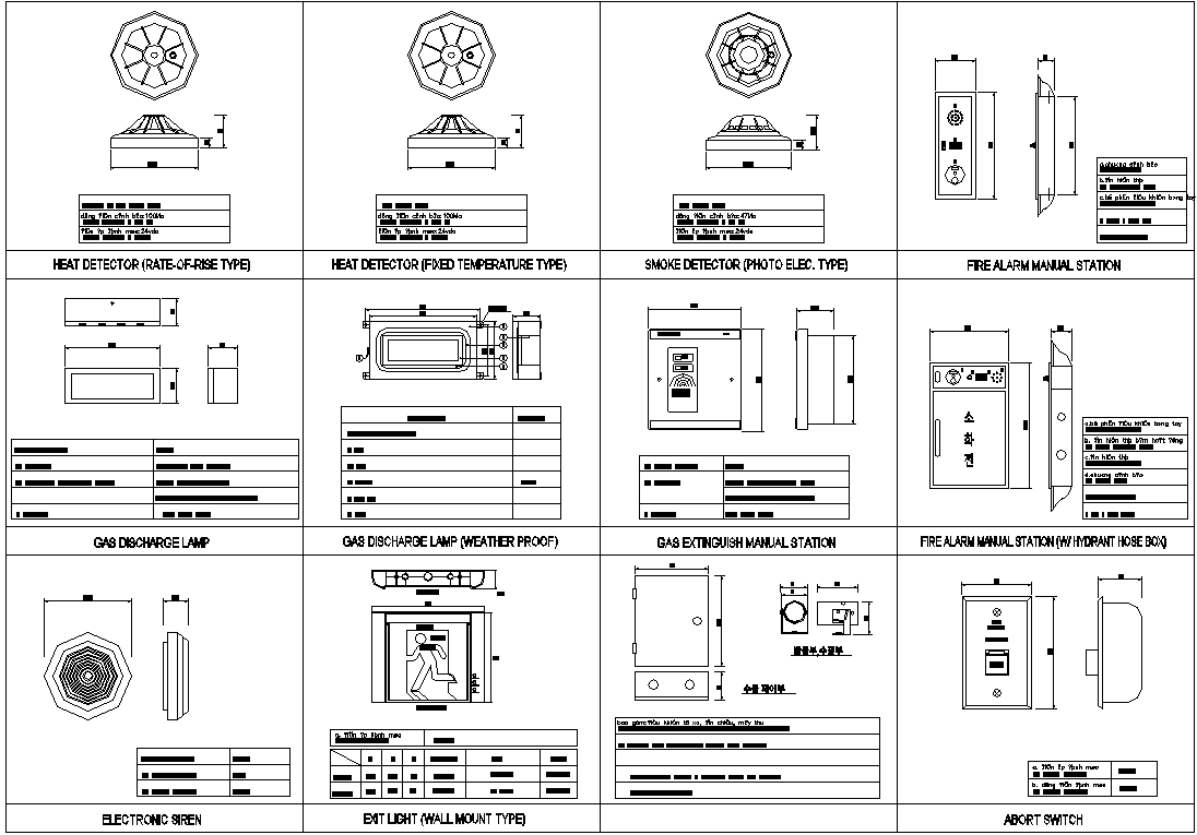 Fire Safety System CAD Drawing with Heat Detector and Smoke Alarm