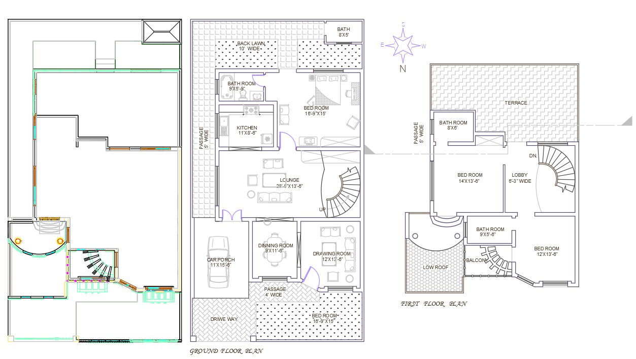 Autocad Drawing file showing G+1 House plan 2D DWG file. Download the 2D AutoCAD Drawing file.