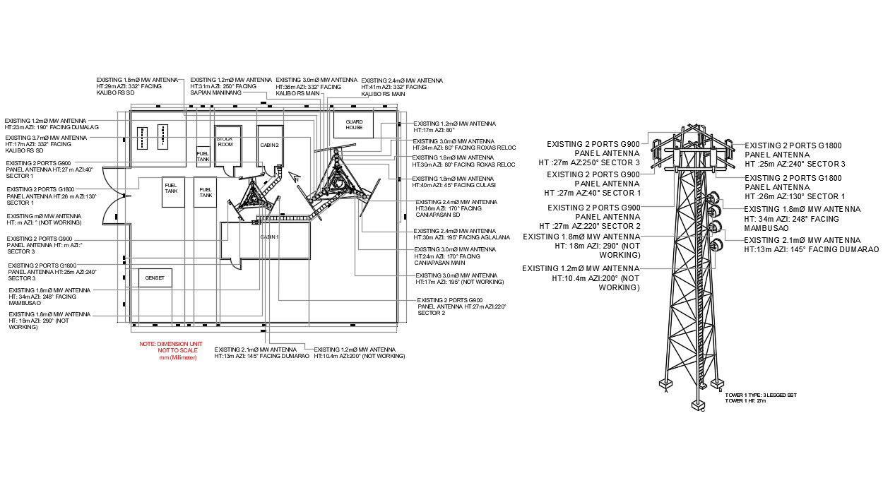 Autocad drawing file having plan and elevation detais of Network tower. Download the AutoCAD DWG
