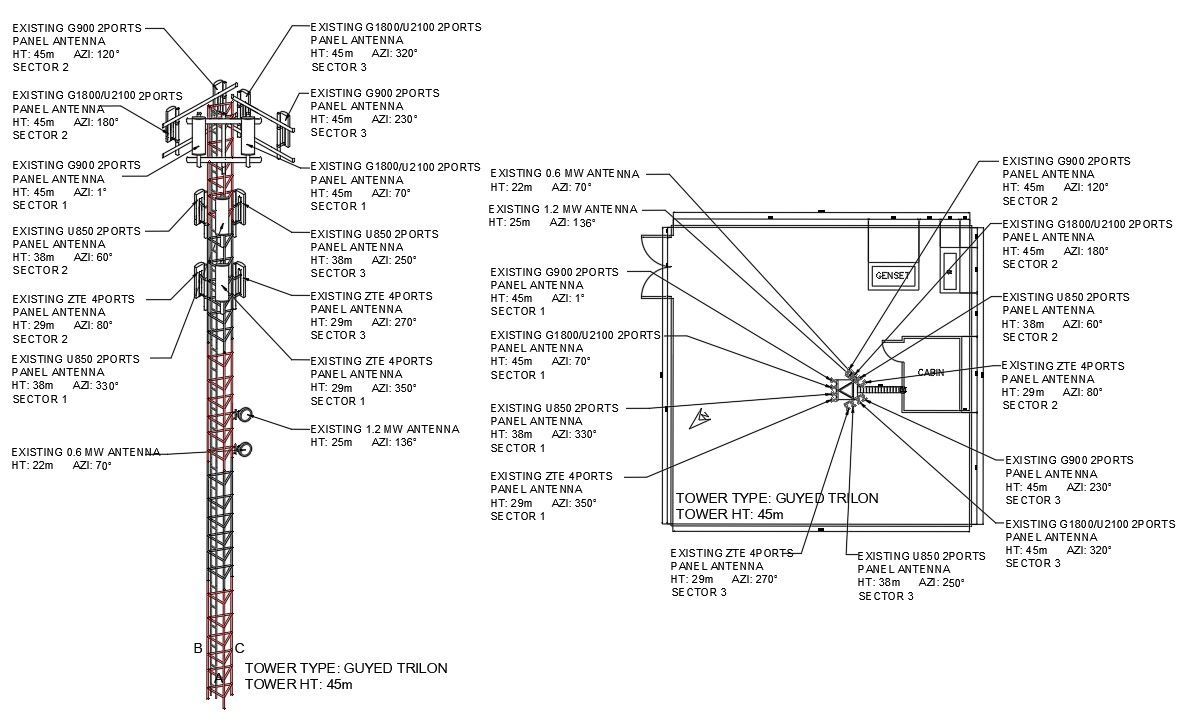 Autocad drawing file having plan and elevation of a Tower. Download the AutoCAD Drawing file.