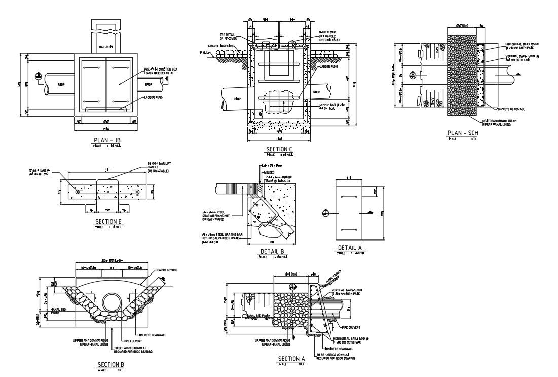 Autocad drawing file having the Details of drainage appurtenant structure (junction box).Download the AutoCAD 2D DWG file