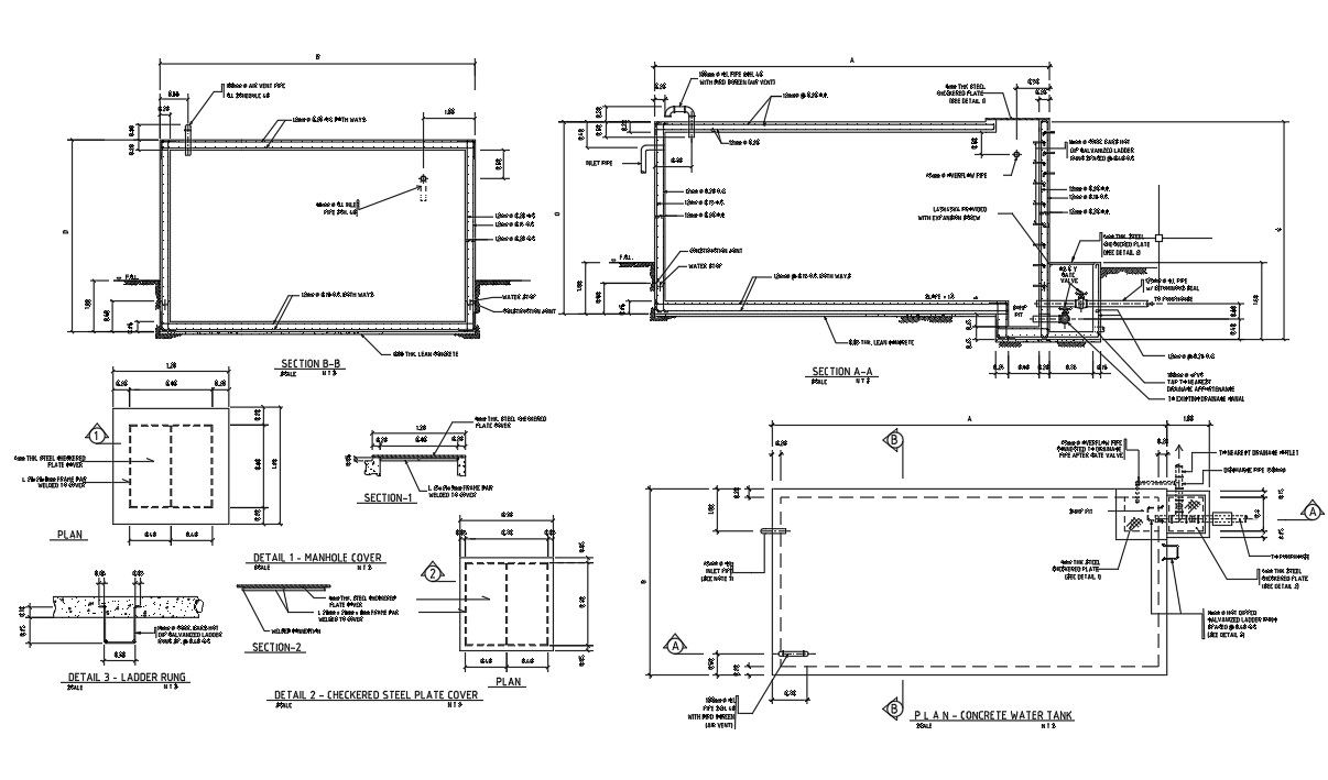 Autocad drawing file having the Plan and Sectional Details of the Concrete water tank