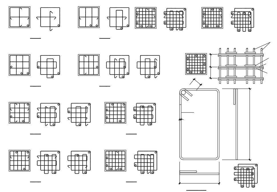 Autocad drawing file having the plan and different section of Rectangular column reinforcement details.Download the tDWG AutoCAD file.