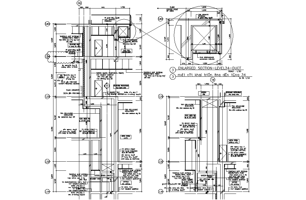 Autocad drawing file showing the details of the Enlarge Section explanation of the Office building Download the Autocad DWG file.