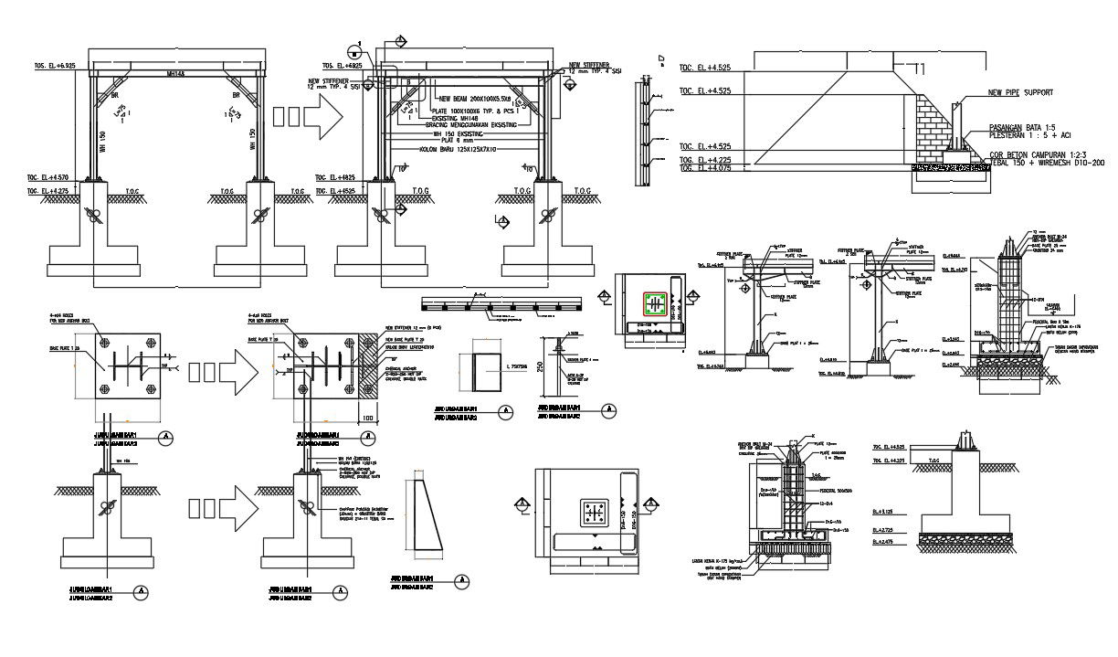 Autocad drawing file shows the Reinforcement Section of Beam-column Connection Details.Download the DWG AutoCAD file.