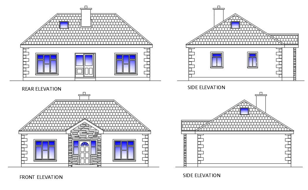 Autocad drawing file shows the detailed plan of the G+1 2bhk tiny house plan with front, rear, side elevation.