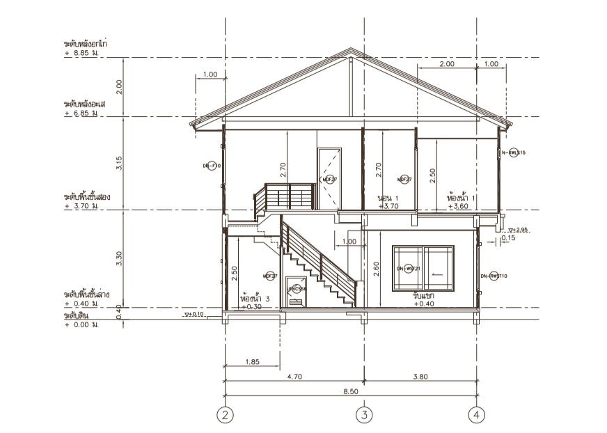Autocad drawing file shows the detailed plan of the G+1 house plan elevation with the front Staircase.Download Autocad DWG file.