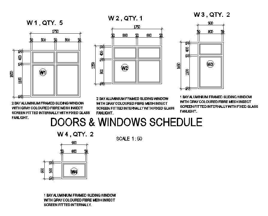 Autocad file has the plans of doors & windows schedule. Download now.