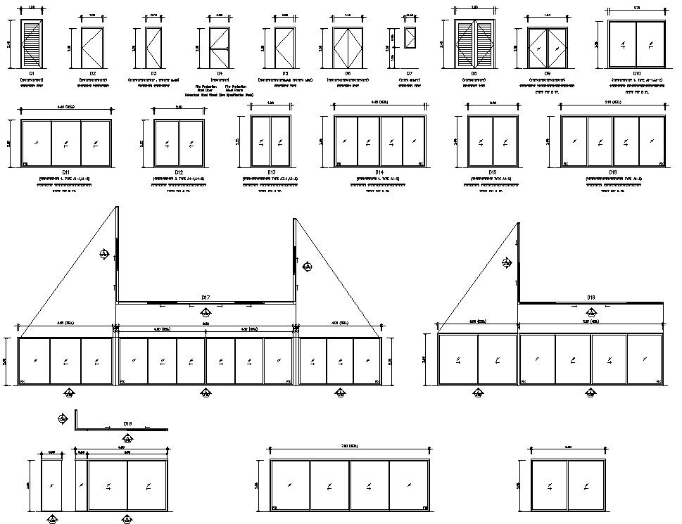 Autocad files of Different types of glass and wooden doors section and elevation details ,download Autocad DWG file.
