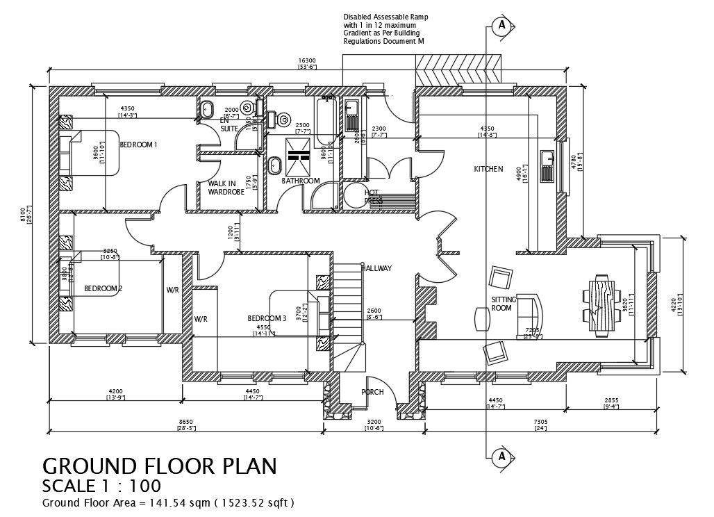 Autocad single storey house floor plan drawing layout available in this DWG file.